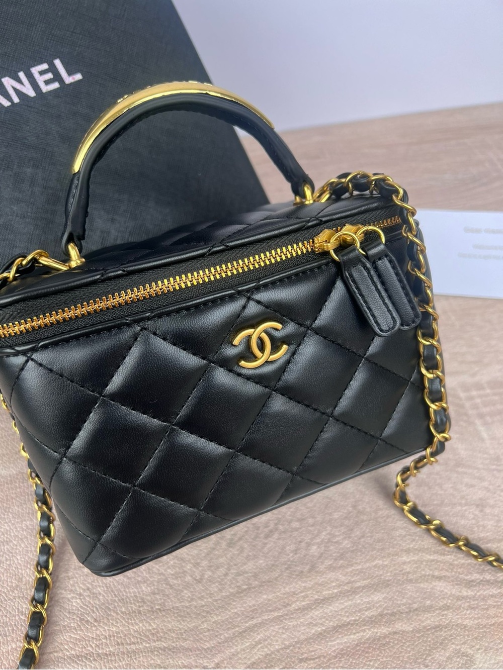 CC Black Quilted Vanity Bag with Gold Chain Strap - Picture 2 of 10